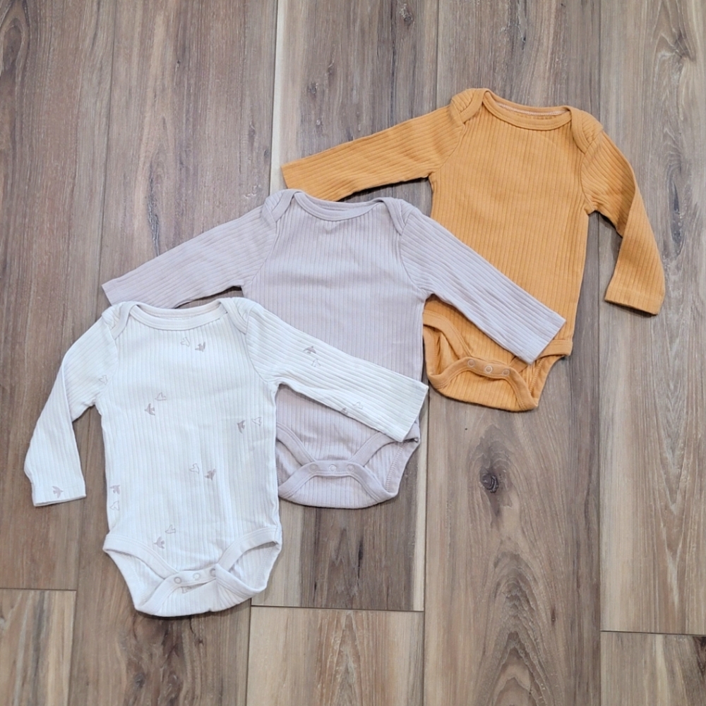 Cloud Island Ribbed Long Sleeve Baby Bodysuit Set - Cream, Tan, Orange